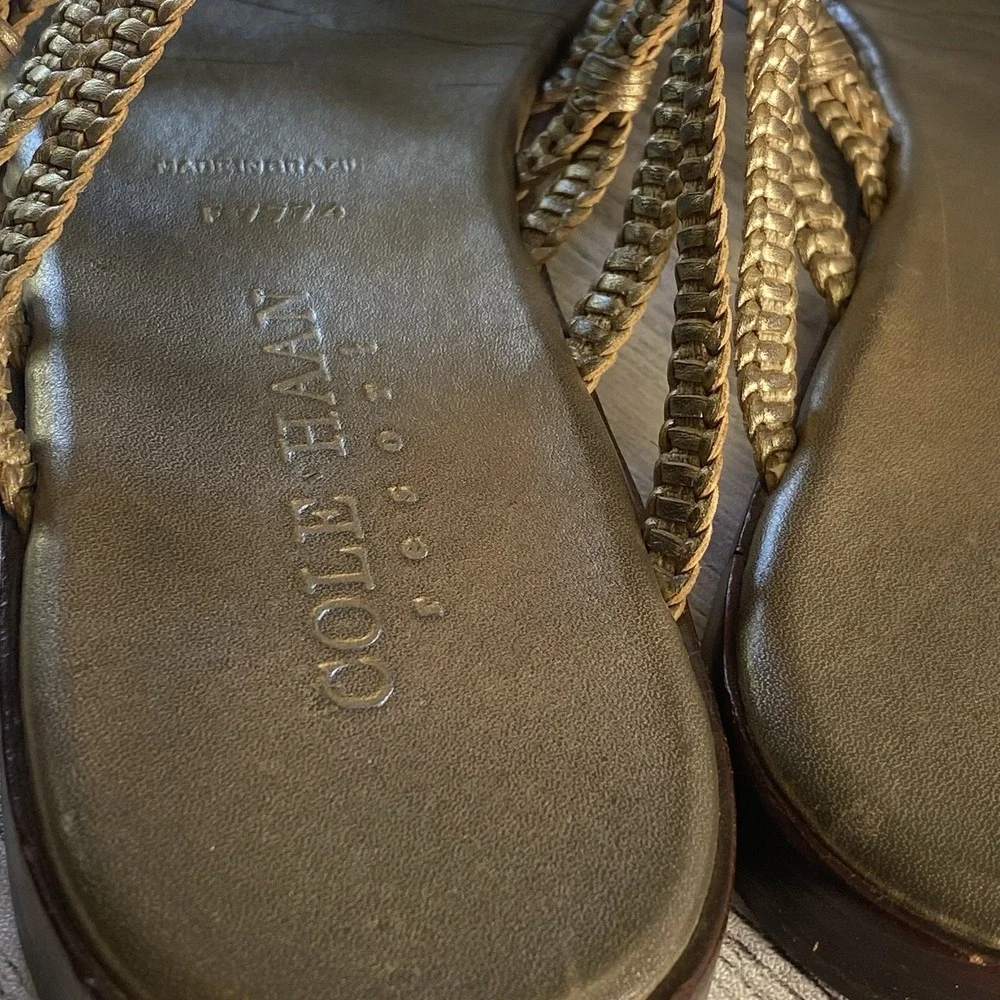 Cole Haan Resort Shoes Womens 10 B Tan Leather Strappy Fashion Sandals Flats